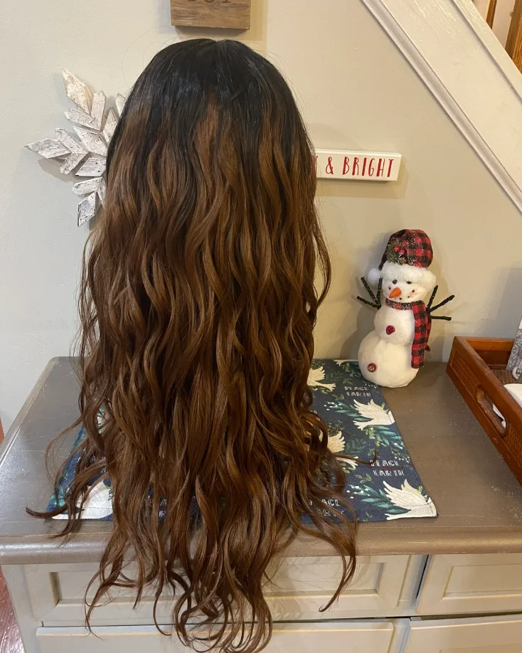 لينة طويلة موجة المياه الباروكات أومبير الشوكولاته البني الاصطناعية الدانتيل الباروكات الأمامية 13*4HD الدانتيل الشفاف شعر مستعار علوي على التخليص بيع #3