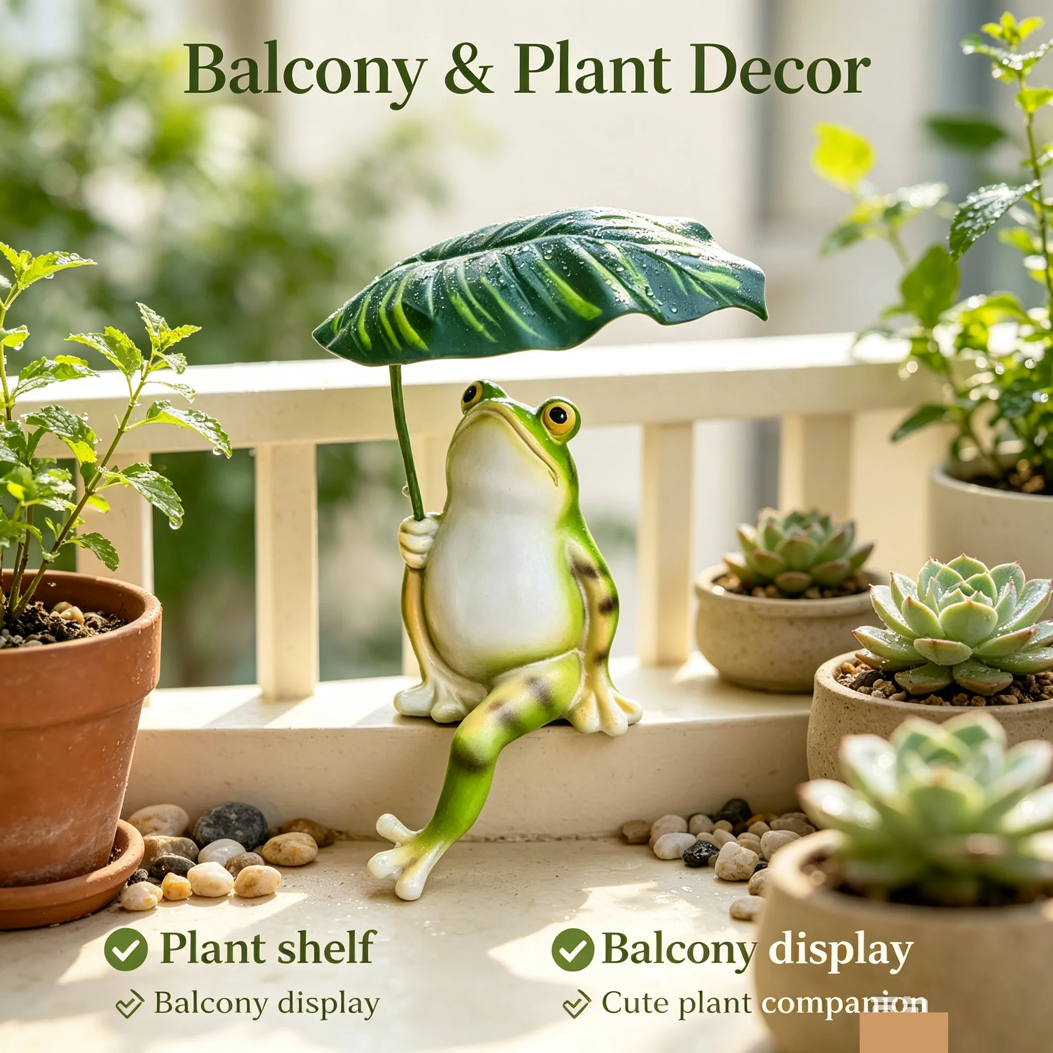 Leaf Shelter Frog Figurine 1Pc, Glazed Waterproof Resin, Window Yard Decor