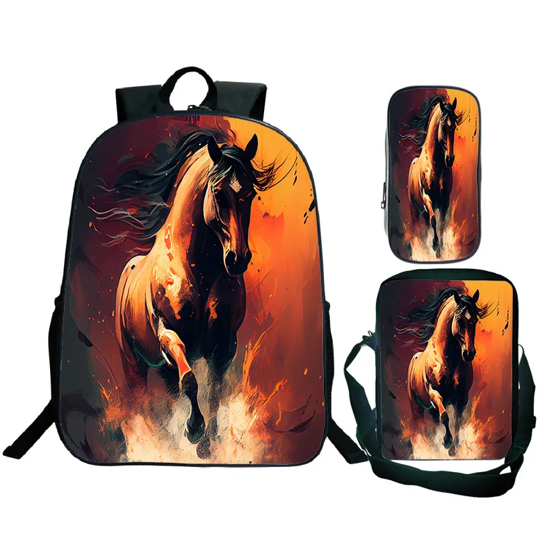 

3PCS 3D Horse Print Backpack Teenager Girls Boys Children School Bags Crossbody Pencil Case Child Waterproof Bookbags Mochilas