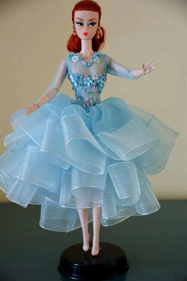Light Blue Floral Sequins Dress Luxury Design Puffy Evening Gowns For 1/6 FR Babi Supermodel Doll 30cm Doll Clothes Accessories