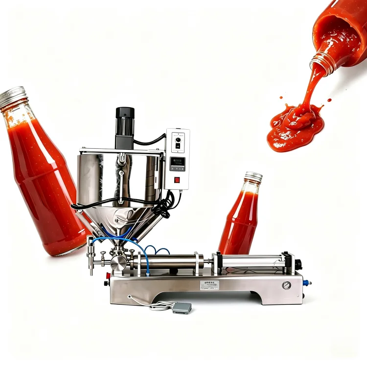Semi Automatic Paste Filler Machine Heating Mixing 20-500ml SUS304 Cream Filling Machine With 30L Stirring Hopper