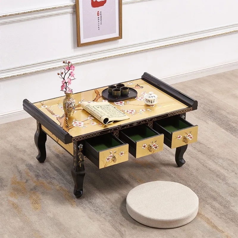 Supreme piano paint gold foil three bucket coffee table Ming and Qing classical hand-painted furniture tea table tea table Wudao