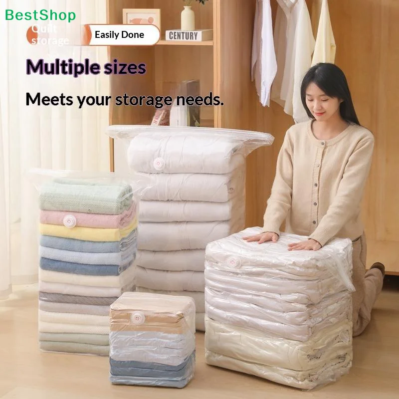 〔Y〕Reusable Compression Empty Bag Clothes Travel Packing Organizer Vacuum Large Plastic Storage Bags Storing Clothes Blanket