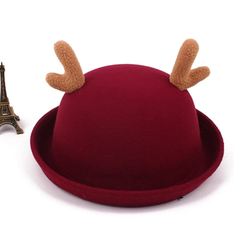 Autumn Winter Parent Child Woolen Bucket Hat,Christmas Antler Pointed Hat Couple Hat For Adults And Kids Korean Style Round Cap