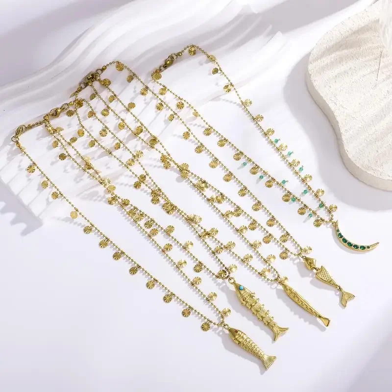 قلادة عصرية على شكل سمكة 2025 - ستانلس ستيل مع كريستال معدني |   مجوهرات بياقة بيز للسيدات، هدية عصرية