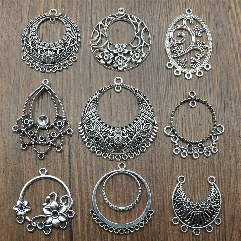 6pcs Antique Silver Color Earring Connector Charms For Jewelry Making Charms Earring Connector Jewelry Findings DIY