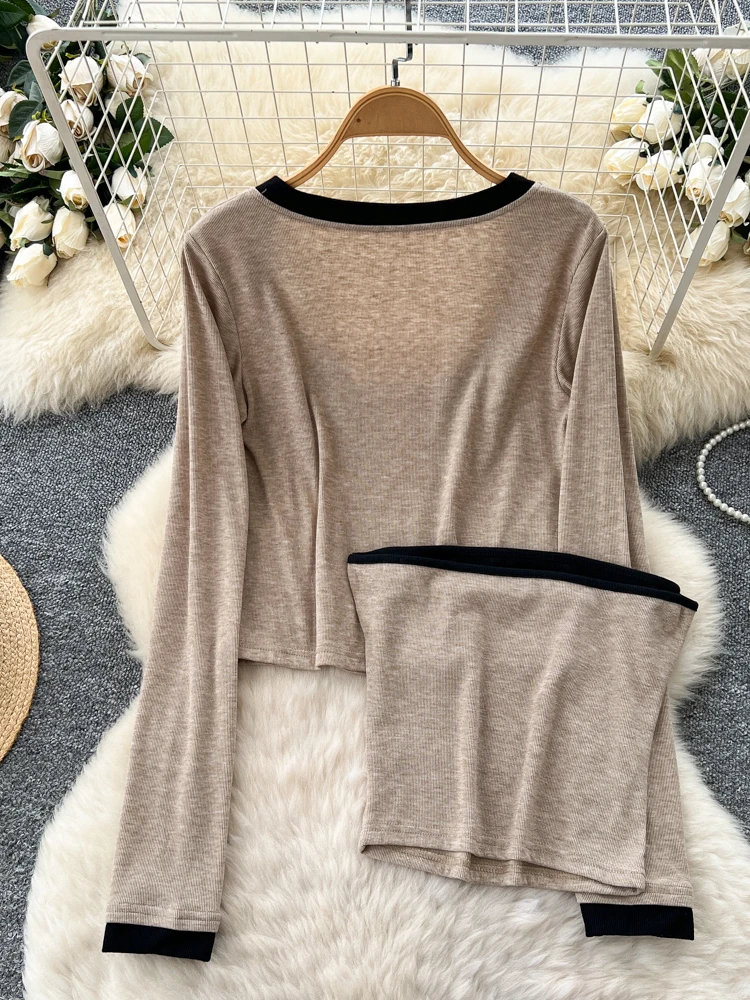 Faionable Loose Damen-Herbst-Outfit, zweiteiliges Set mit Röhrenoberteil und langer Sve-offener Cardigan, lässiger Pendler