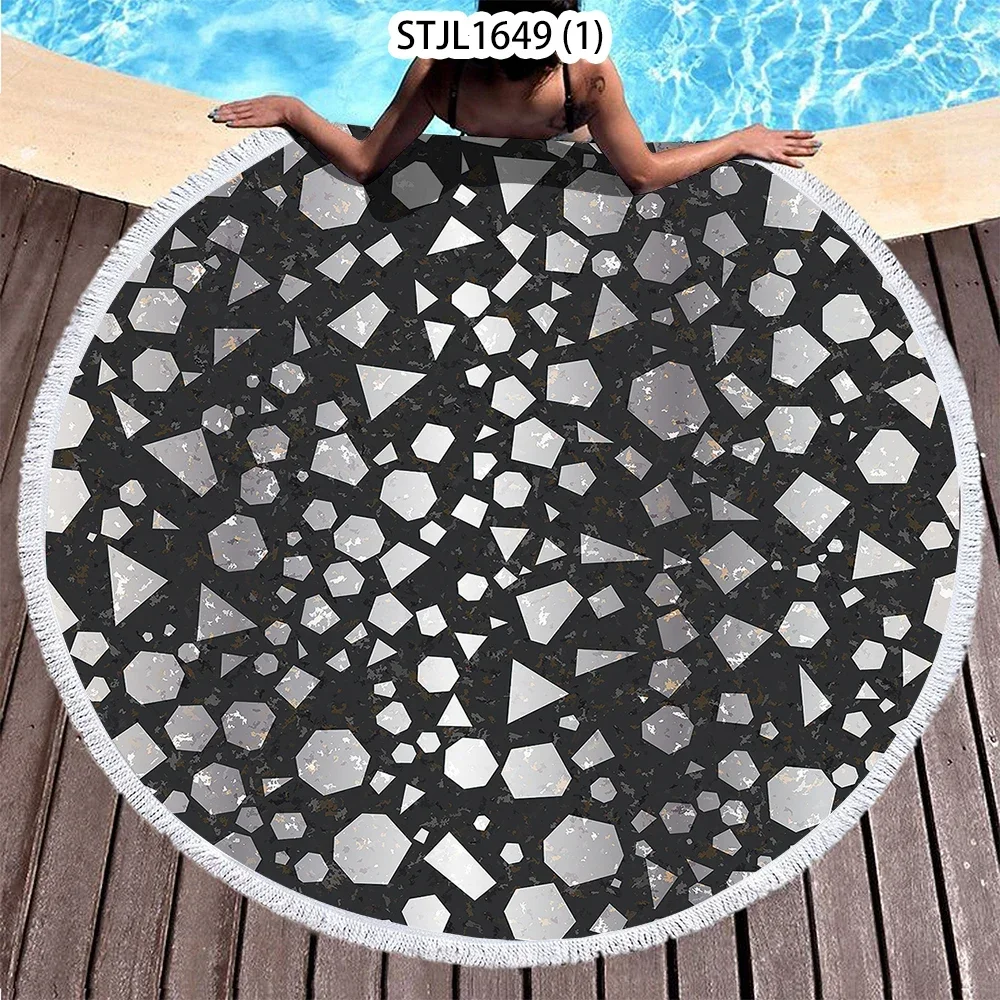 Summer Swimming Pool Marble Pattern Series Round Beach Towel Digital Printing Heat Transfer Beach Gym Seaside Bath Towel
