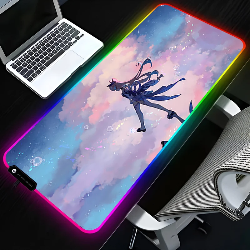 RGB LED Mouse Pad G-genshin Impact Kokomi PC Accessories Desk Mat Rubber Mousepad Extended Pad Non Slip Gaming Mats Keyboard Pad
