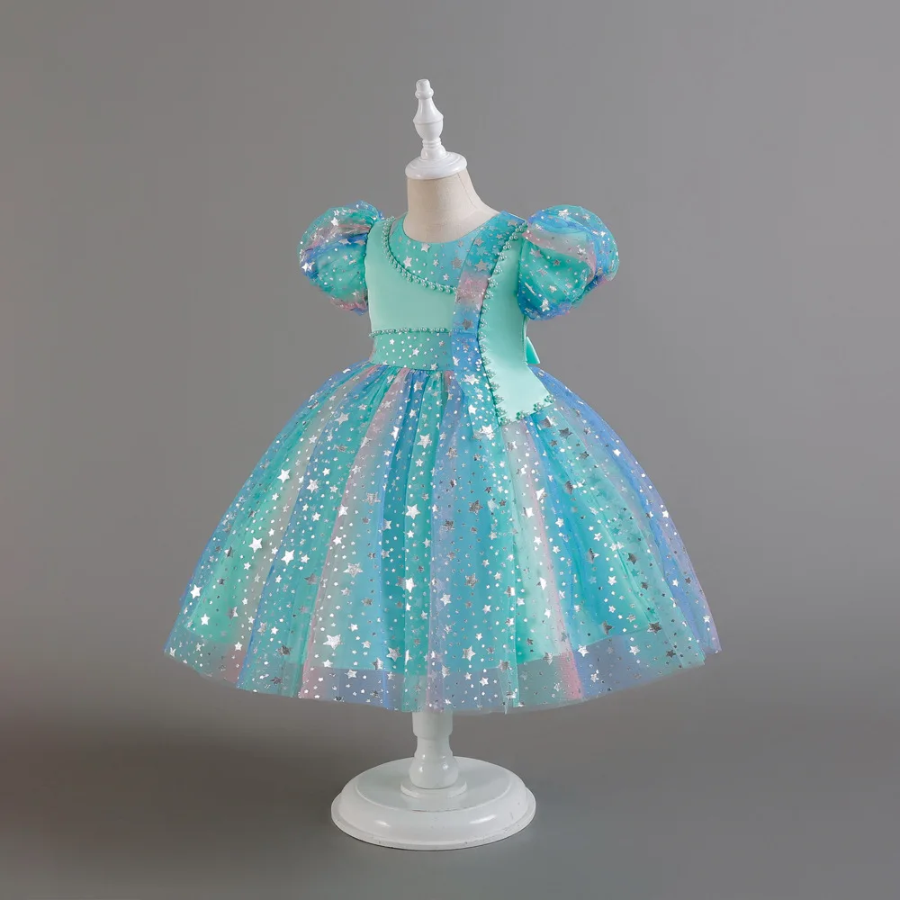 Beading Girl Princess Dress Star Sequined Girl Christmas Costume Children Ceremony Clothes For Carnival Party 2 To 8 10 Years