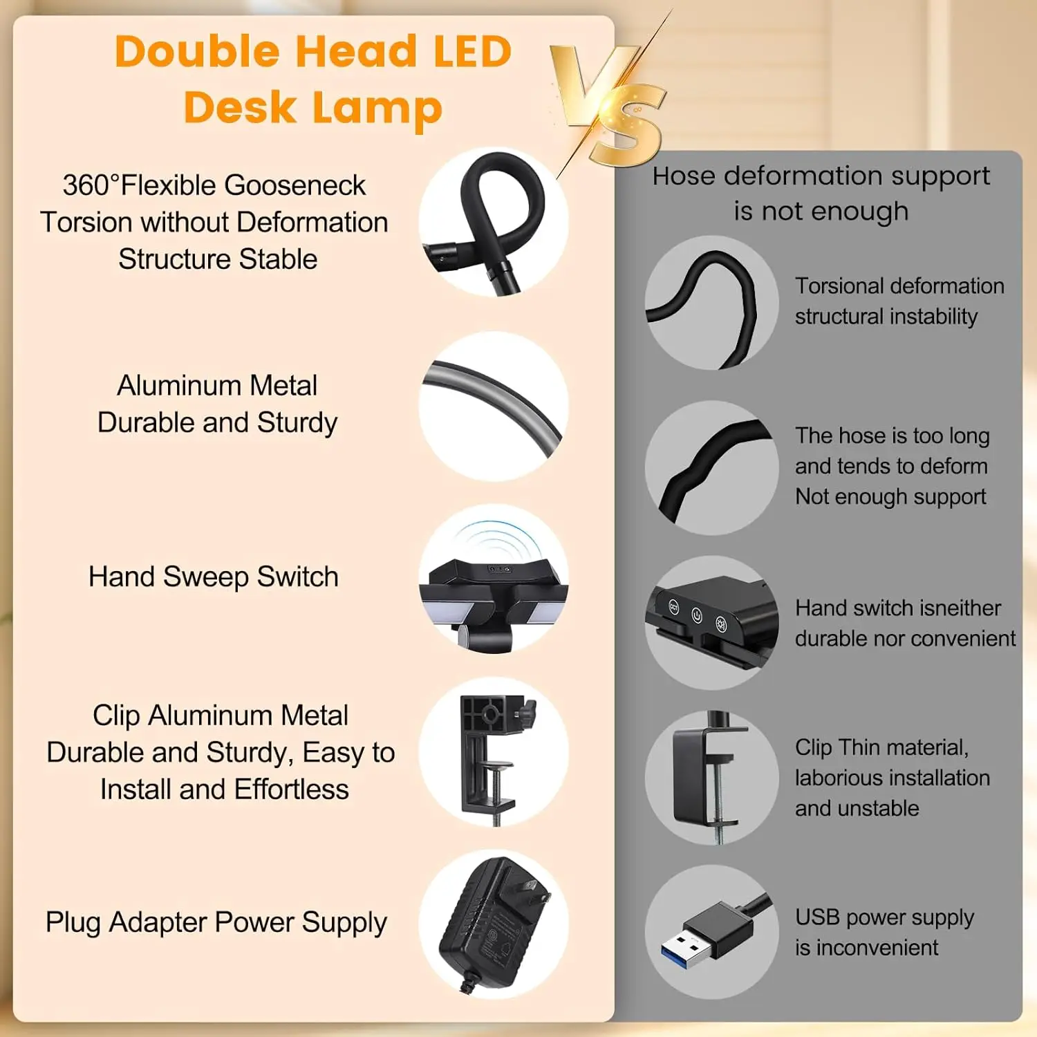 Led Desk Lamp for Office Home, Eye Caring Architect lamp with Clamp, Dual Screen Computer Monitor Gooseneck Smart Desk Lights