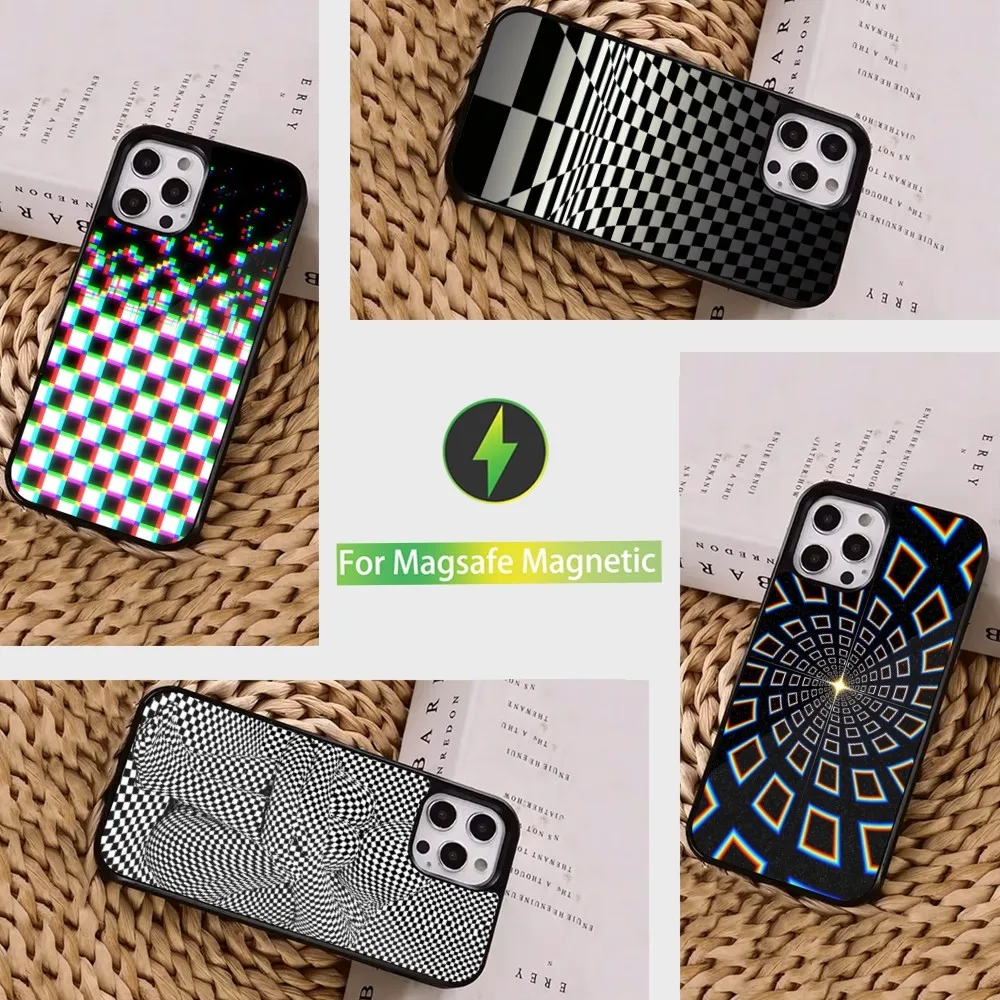 Casing ponsel papan catur kotak-kotak, casing pengisian daya nirkabel magnetik untuk iPhone 16,15,14,13,12,11,Pro,Max,Plus,Mini, Magsafe