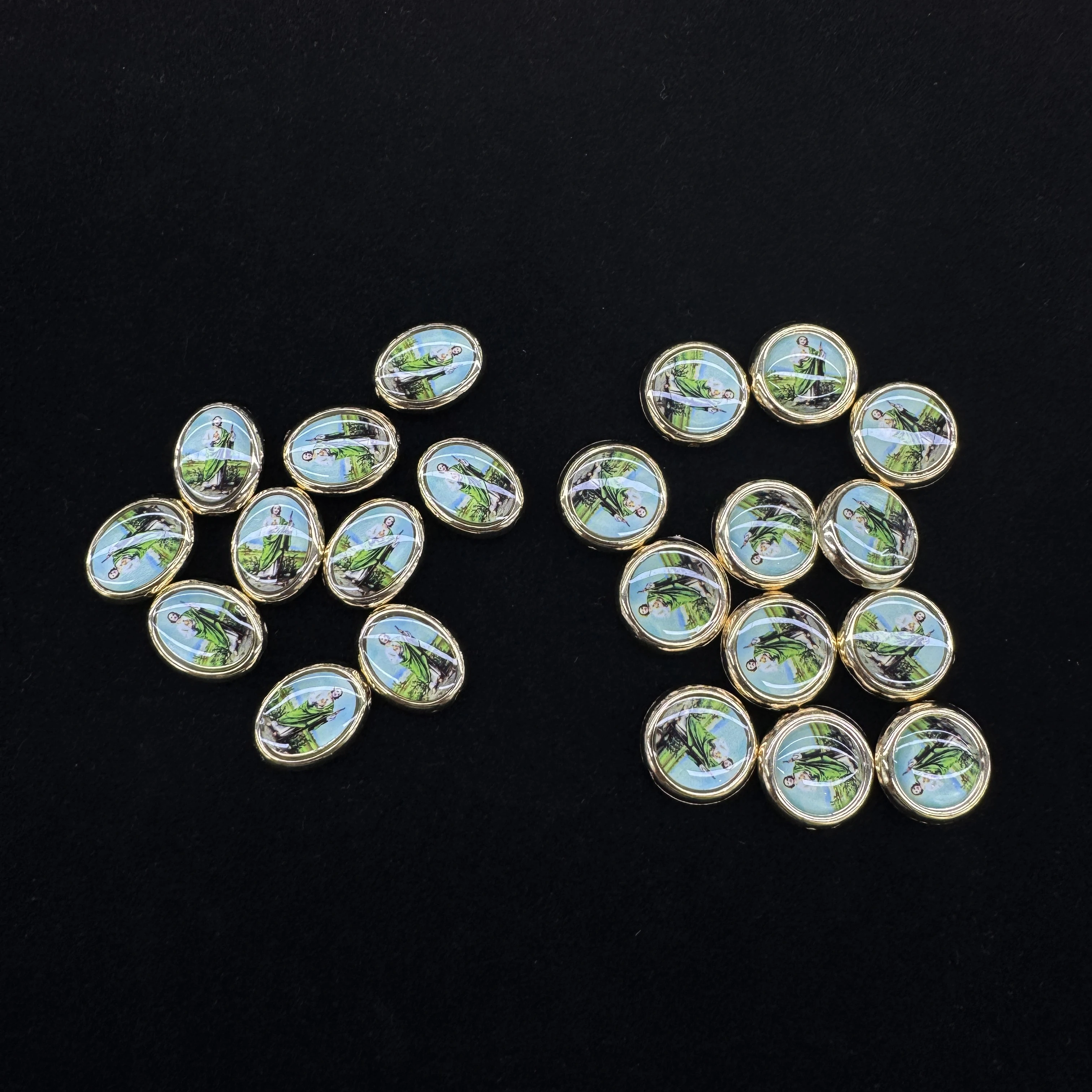 10Pcs Gold Plated St. Jude Oval Through Hole Spacer Beads Catholic Rosary Beads for DIY Bracelet Jewelry Making
