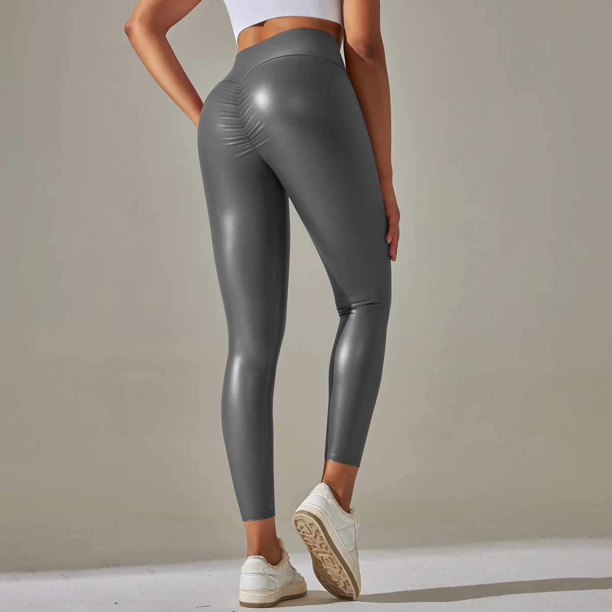 PU Leather Leggings Women Sexy Scrunch Butt Leggings Girls Faux Leather Pants High Waist Push Up Casual Leggings 6 Color