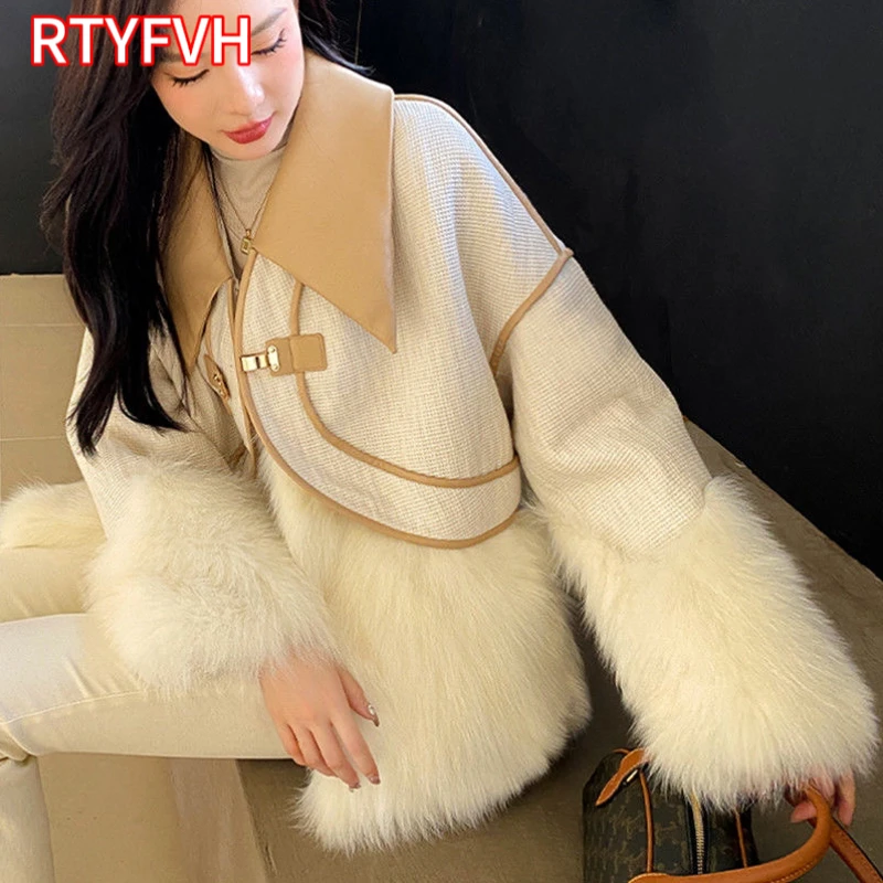 Winter Women High Quality Faux Fox fur Coat Luxury Fur Coat Loose Lapel Tweed OverCoat Thick Warm Parkas Female Plush Coats