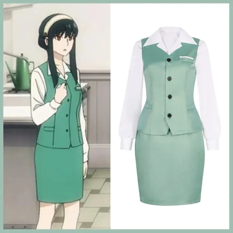 CyAnime SPY×FAMILY Yor Forger Yor Briar Cosplay Costume Thorn Princess Wig Green Work Uniform Skirt Adult Woman Sexy Daily Suit