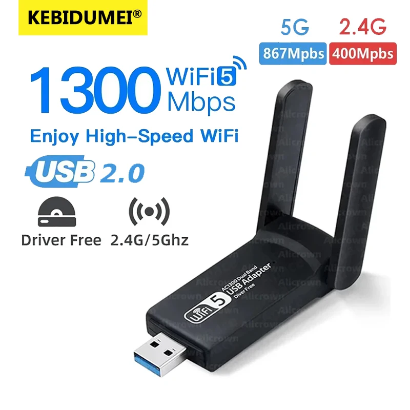 

1300 Мбит/с USB-адаптер Wi-Fi, двухдиапазонный 2,4/5 ГГц, беспроводная сетевая антенна, внешний приемник, мини-ключ Wi-Fi для ПК/ноутбука/настольного компьютера