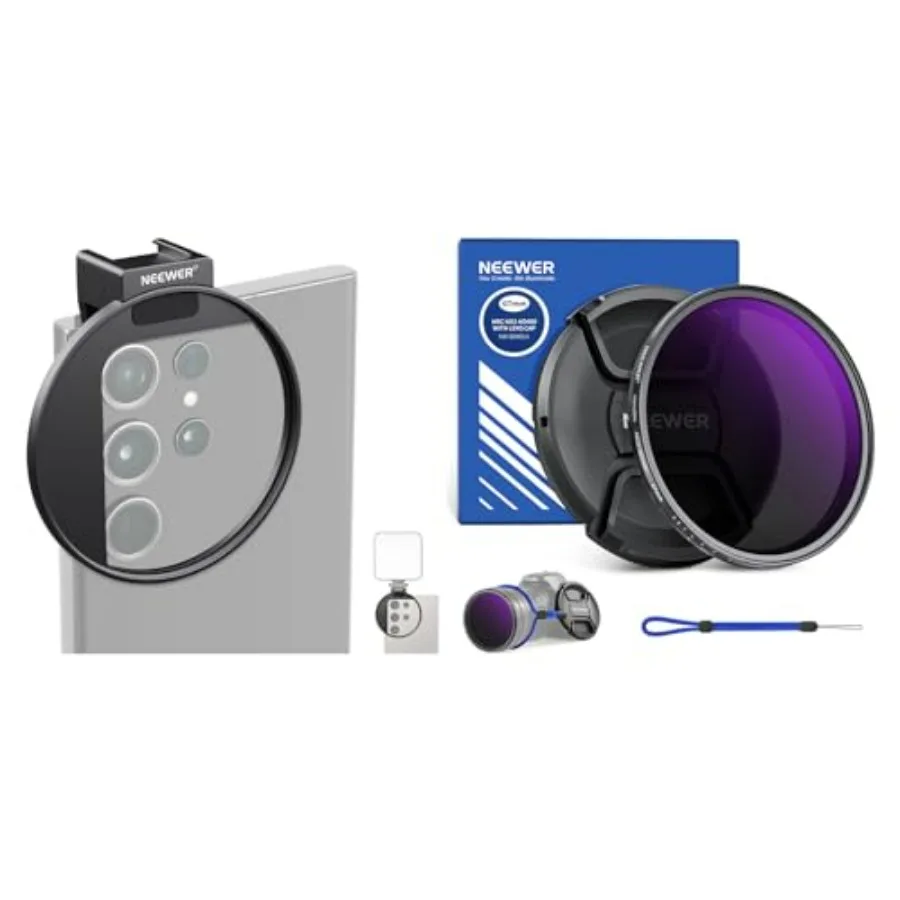 

Крепление для телефона 67 мм с холодным креплением и регулируемым ND2-400 фильтром (1-9 ступеней) для смартфонной фотографии, черное, регулируемая плотность