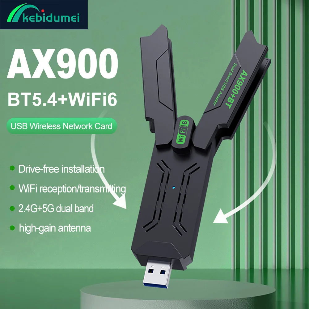 

Kebidumei AX900 WiFi6 Bluetooth5.4 адаптер USB-ключ двухдиапазонный 2,4G и 5G USB WiFi сетевая карта беспроводной Wlan-приемник БЕСПЛАТНО