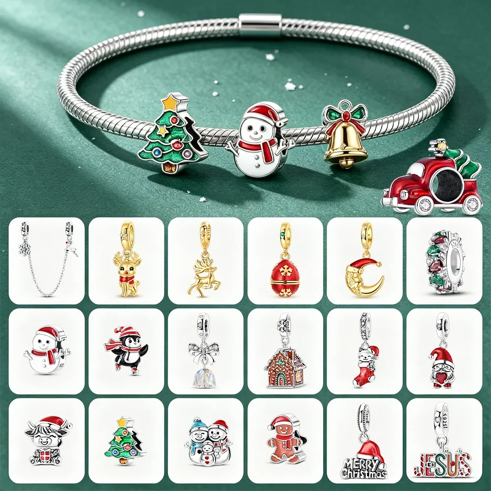 Christmas Tree Snowman Santa Original Charms Silver Beads Fit Bracelets Bag Keychain Charms Diy Women Gift Accessory