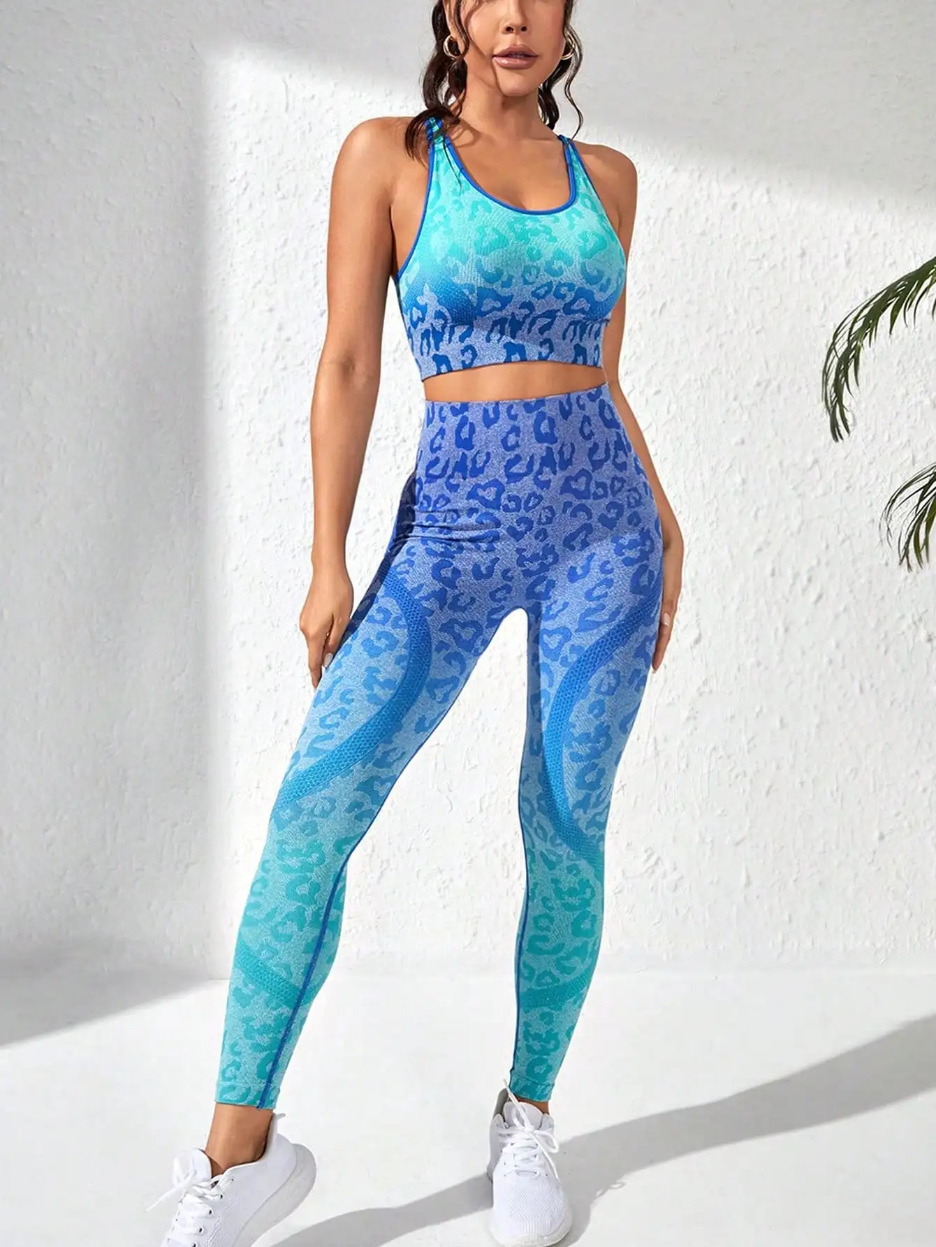 

2Pcs Women's Yoga Fitness Set Seamless Breathable Activewear Sexy Sports Bra Top High Waisted Leggings Set