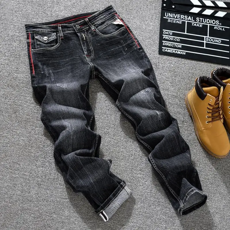 

American street fashion men's clothing nostalgic jeans men's stretch slim fit small straight tube retro distressed pants