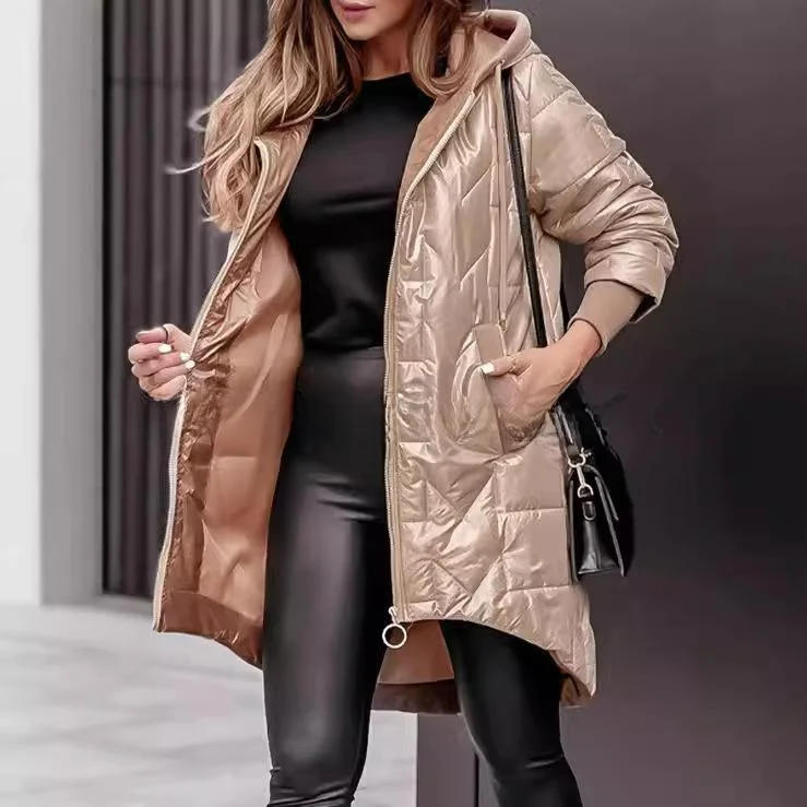 

Hooded Long Zipper Cotton Jaet Thiened Polyester Fiber Long Sve Commute Sle for Women's Autumn Season