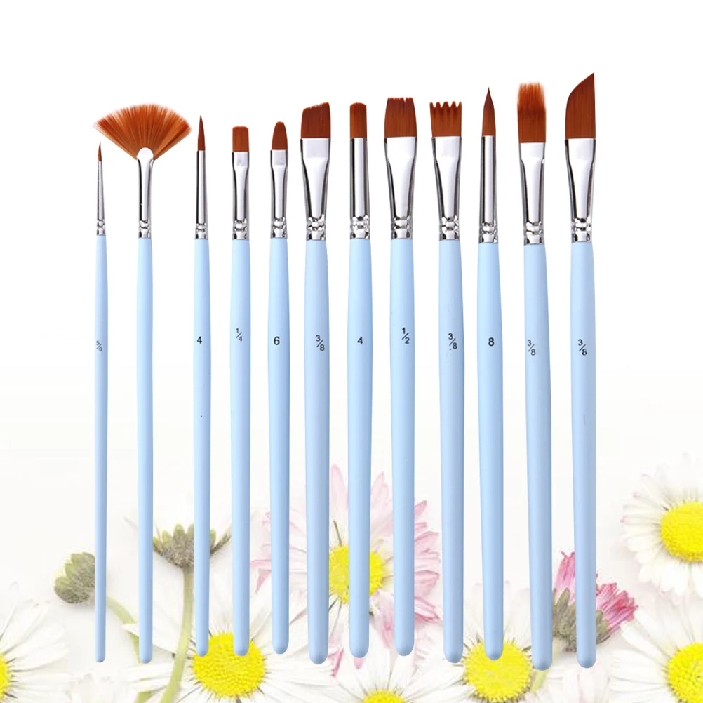 

12pcs Painting Brushes Set Soft Bristle Hair Wash Flat Filbert Round Liner Bamboo Handle Metal Tube Watercolor Drawing