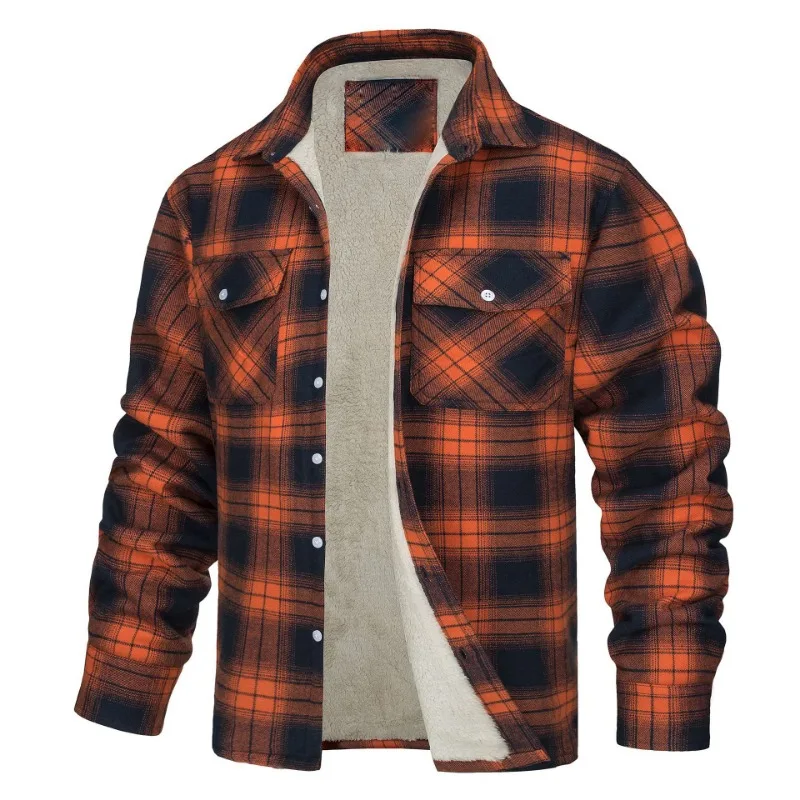 Men Harajuku Plaid Shirts Jackets Loose Shirts Coats New Male Long Sleeve Basic Casual Fleece Shirts Jackets European Style 5XL