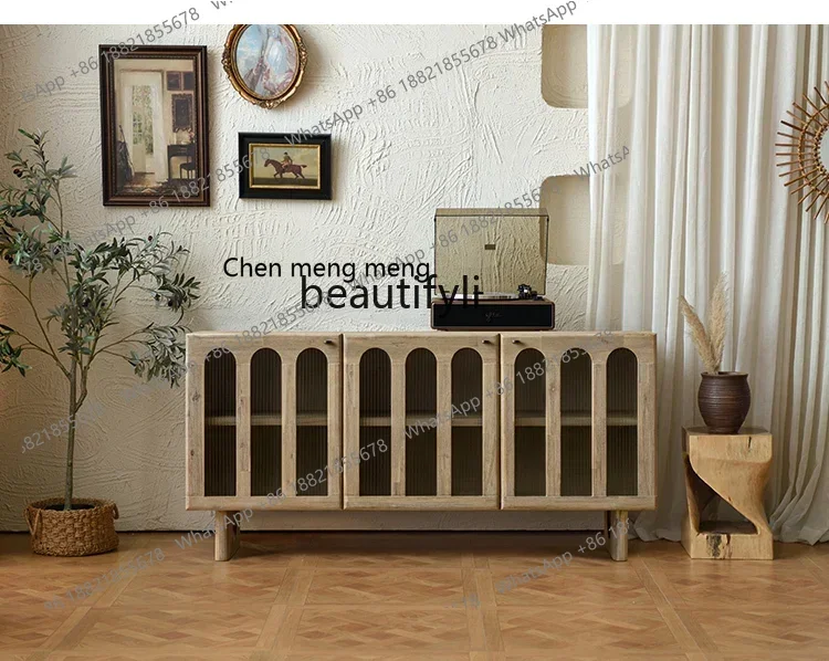 X Imported solid wood dining side cabinet, retro tea cabinet, living room entrance storage cabinet