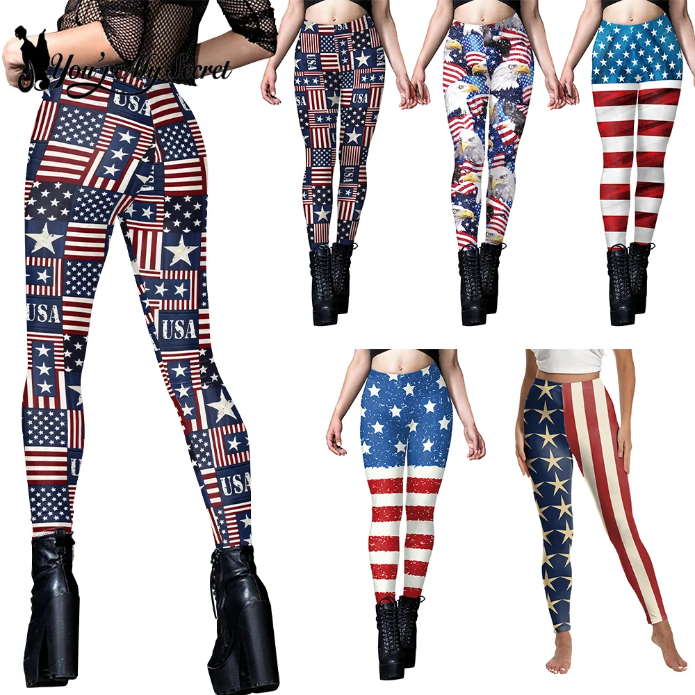 

USA Flag Print Leggings 4th of July Party Pants Patriotic Eagle Printing Trousers Summer Women Leggings Independence Day Bottoms