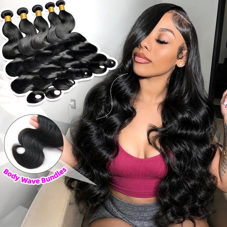 30 40 Inch Body Wave 1 3 4 Human Hair Bundles Brazilian Remy Unprocessed Human Hair Wavy Doule Drawn Bundles Weave Extensions