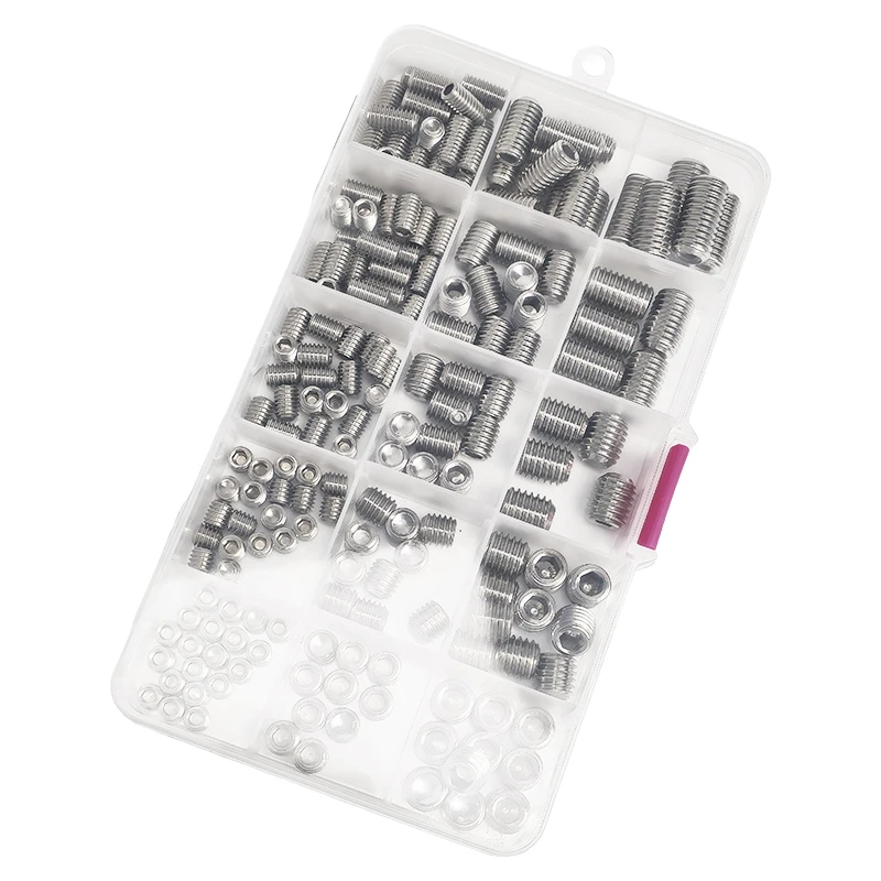 304 الفولاذ المقاوم للصدأ كأس نقطة مجموعة مسامير كيت، عرافة المقبس ألين مفتاح نكش مسامير تشكيلة، M3 M4 M5 M6 M8 M10 أحجام، DIN 916 #6