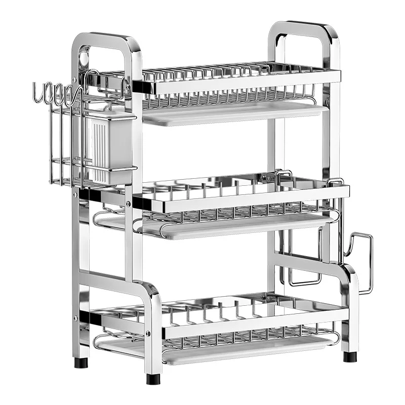 Stainless Steel Kitchen Dish Rack Shelf Drainage Rack Multifunctional Storage Counter Multi-layer