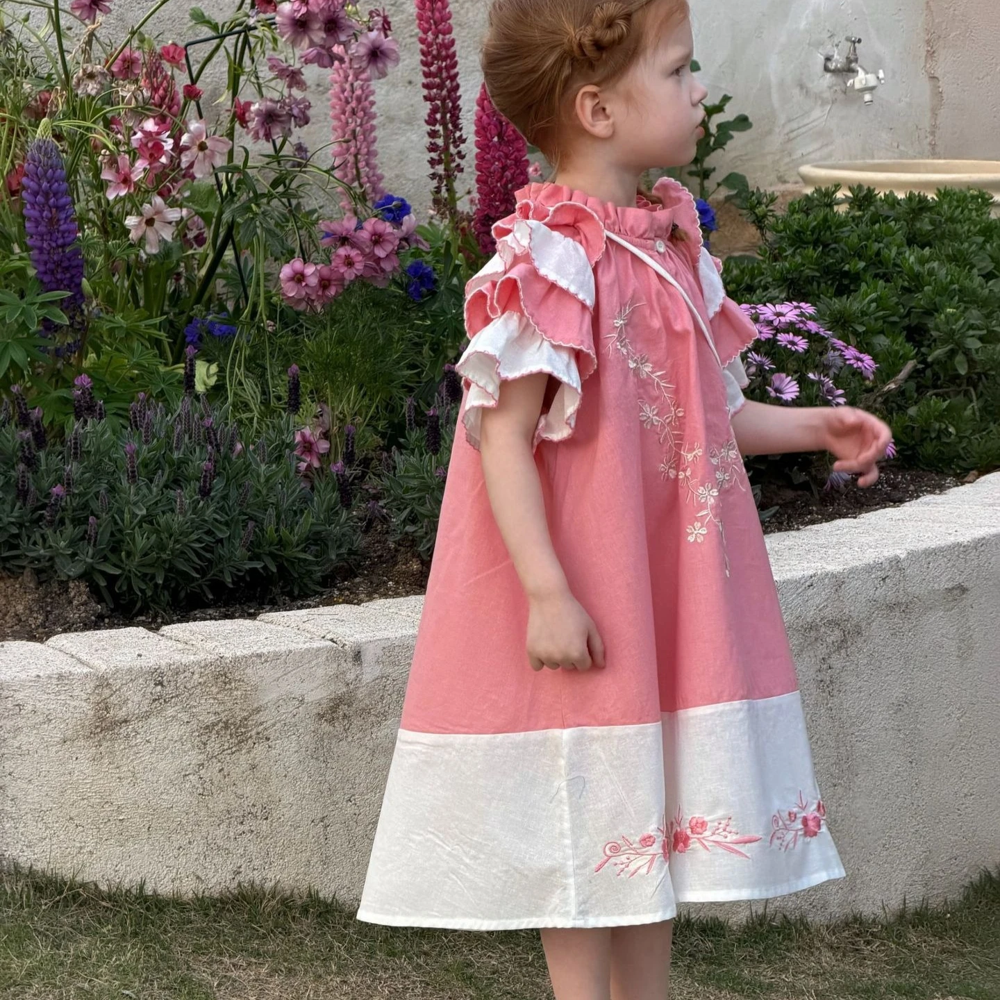 Girls Dress 2026 Spring and Summer New Childrens Clothing Korean Girl Baby Cute Embroidery Multi-layer Flying Sleeve Long Dress