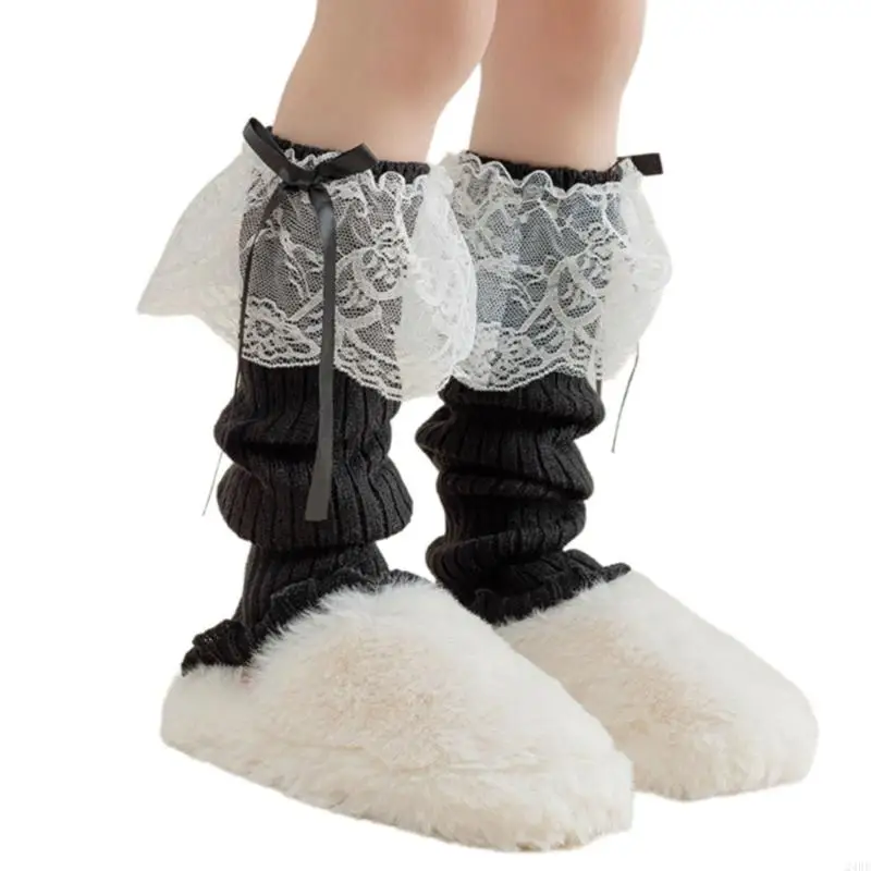 غطاء جوارب بناتي أنيق مزين بالدانتيل لتدفئة الساق وقابل للتمدد 24BE