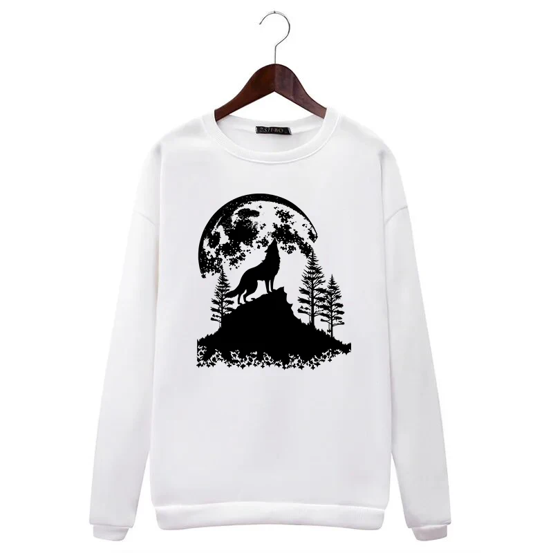 

The Wolf At Night Graphic Print Hoodies Winter Fashion Harajuku Long Sleeve Hooded Sweatshirt Female Vintage Casual Loose Hoodie