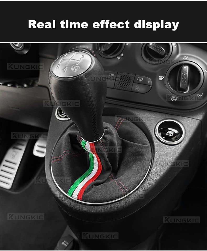 Wildleder-Schalthebelmanschette für Abarth 595 695 2016 2017 2018 2019 2020 2021 2022 2023 2024 Fiat 500 2011-2024 Schaltmanschette – Detail 6
