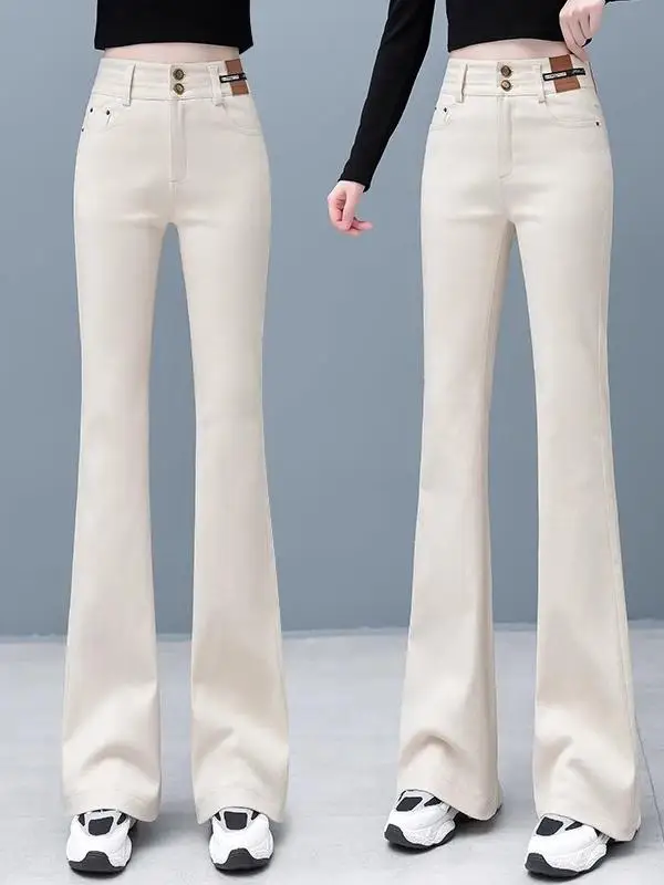 

Женские джинсы с высокой талией, расклешенные, прямого кроя, для весны, осени и зимы, брюки-клеш, длинные штаны из денима