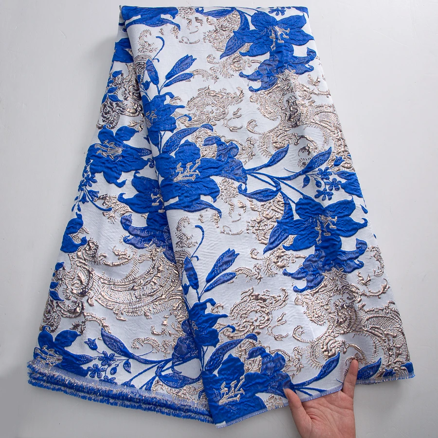 Tela de encaje de brocado africano, encaje Jacquard, bordado con patrón Floral, telas hechas a mano de Damasco para vestido de novia y decoración del hogar