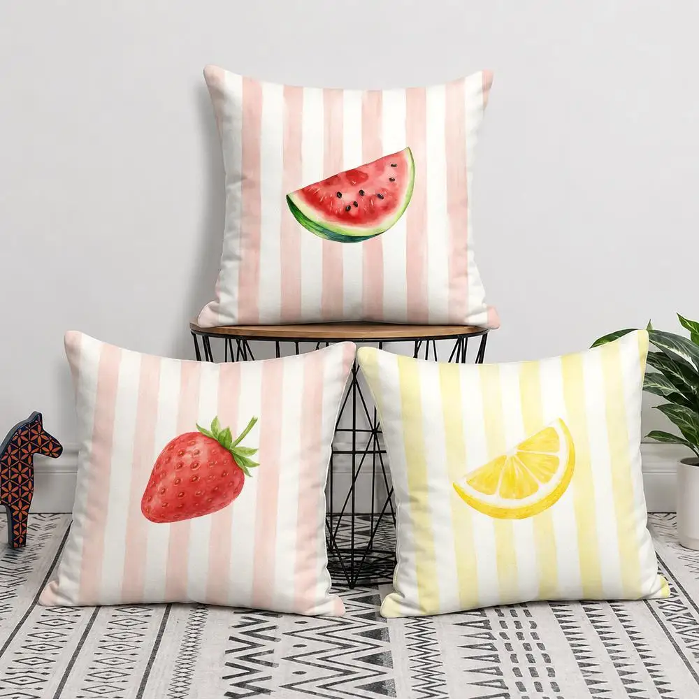 Modern Minimalist Striped Lemons Cushion Cover Soft Short Plush Pillow Cover Smooth Cozy Texture Cushion Case Home Decor