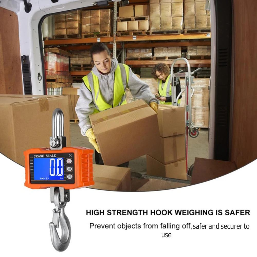 Digital Hanging Scale 1000kg/ 2204lbs Portable Heavy Duty Crane Scale LCD Backlight Industrial Hook Scales Unit Change/ Data Hol