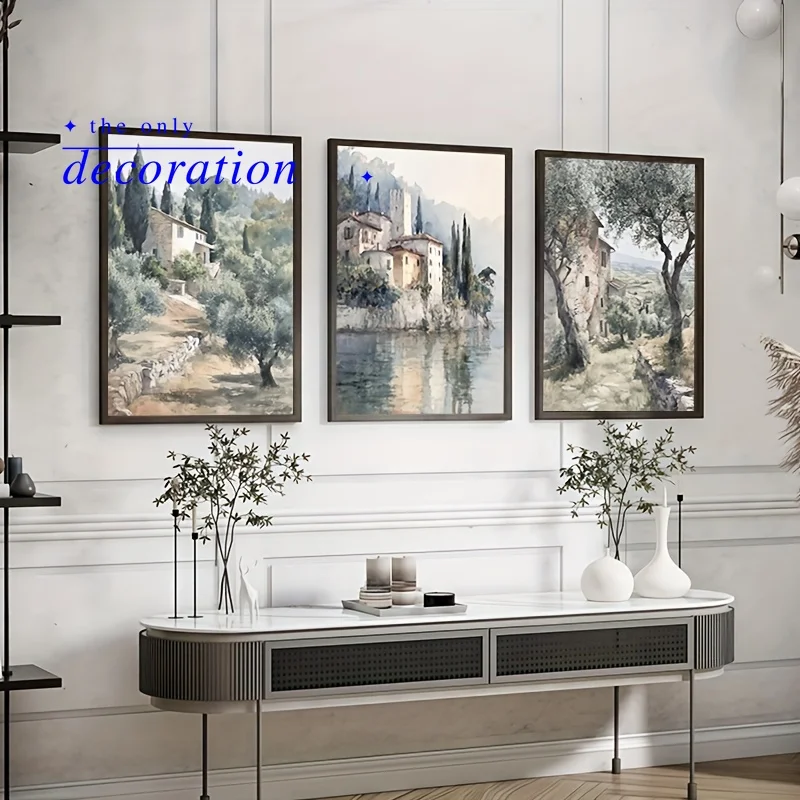 2D Flat, 3pcs Tuscan Landscape Canvas Wall Art Set, 2D Frameless Canvas Prints for Bedroom and Living Room Wall Decor, Italia