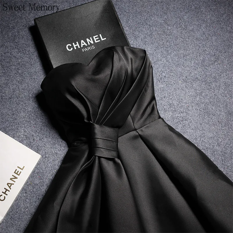 U34125 Short Black Evening Dresses Satin Sexy Sleeveless Formal Gown Princess Prom Robe Banquet Wedding Party Dress Lace Up Back