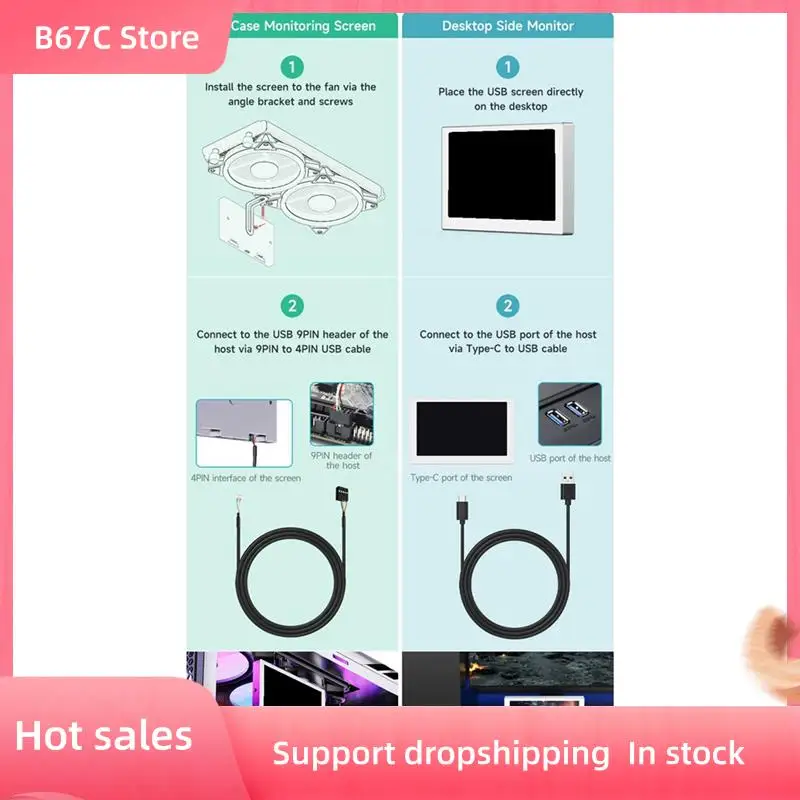 B67C 7-Zoll-IPS-Display, USB-Gehäuse, Sekundärbildschirm, RGB-Atmosphärenbildschirm, 800 x 480, mit Tonabnehmerfunktion, Silber, einfache Installation