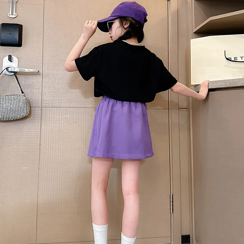 Summer Teen Girls Clothing Sets Child New Fashion Letter Tops + Skirt 2Pcs Outfits Kids Tracksuit 5 6 7 8 9 10 11 12 13 14 Years