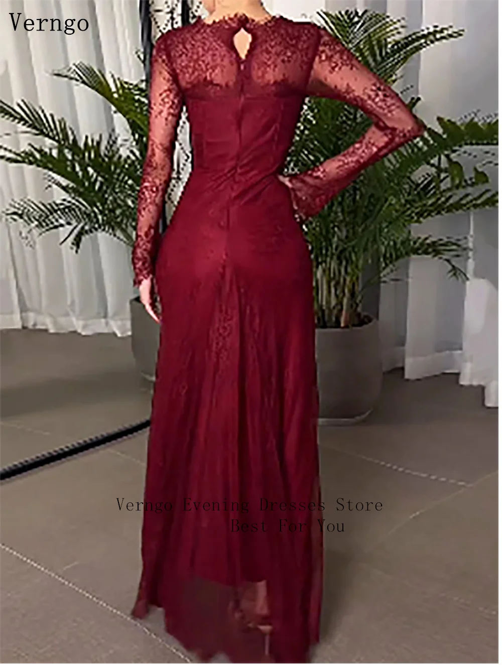 Verngo Burdungy Lace Evening Dress Sweetheart Full Sleeve Prom Gown Women Formal Mermaid Dress For Formal Occasion customized