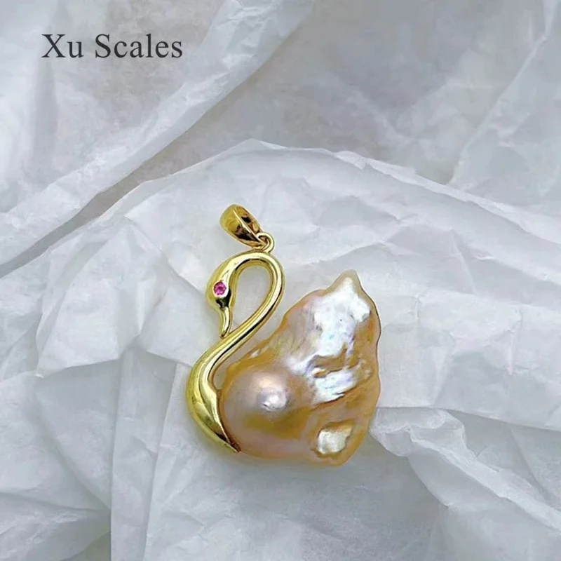 اليدوية Swan بها بنفسك سوان شكل قلادة المياه العذبة الطبيعية الباروك اللؤلؤ S925 فضة موضة شخصية فريدة للمرأة هدية