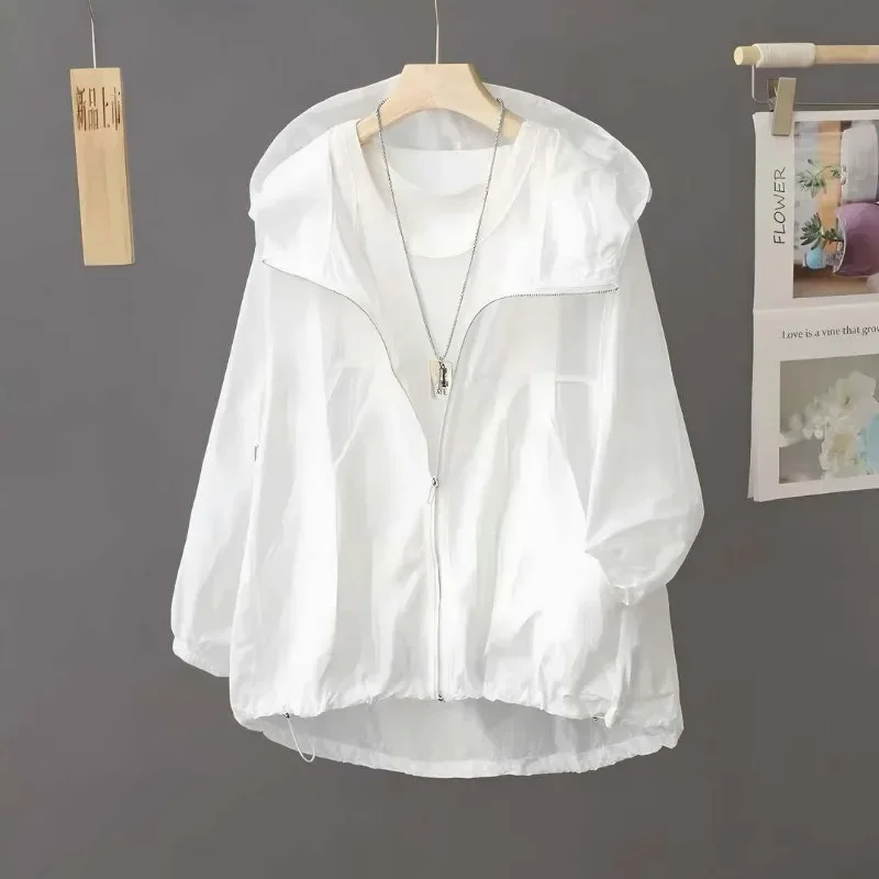 Damen Sommer Outdoor Freizeit UV-beständige Jacke Mädchen Kapuzen-Sonnenschutzjacke Mädchen Locker Sitzende Strickjacke Sonnenschutzkleidung