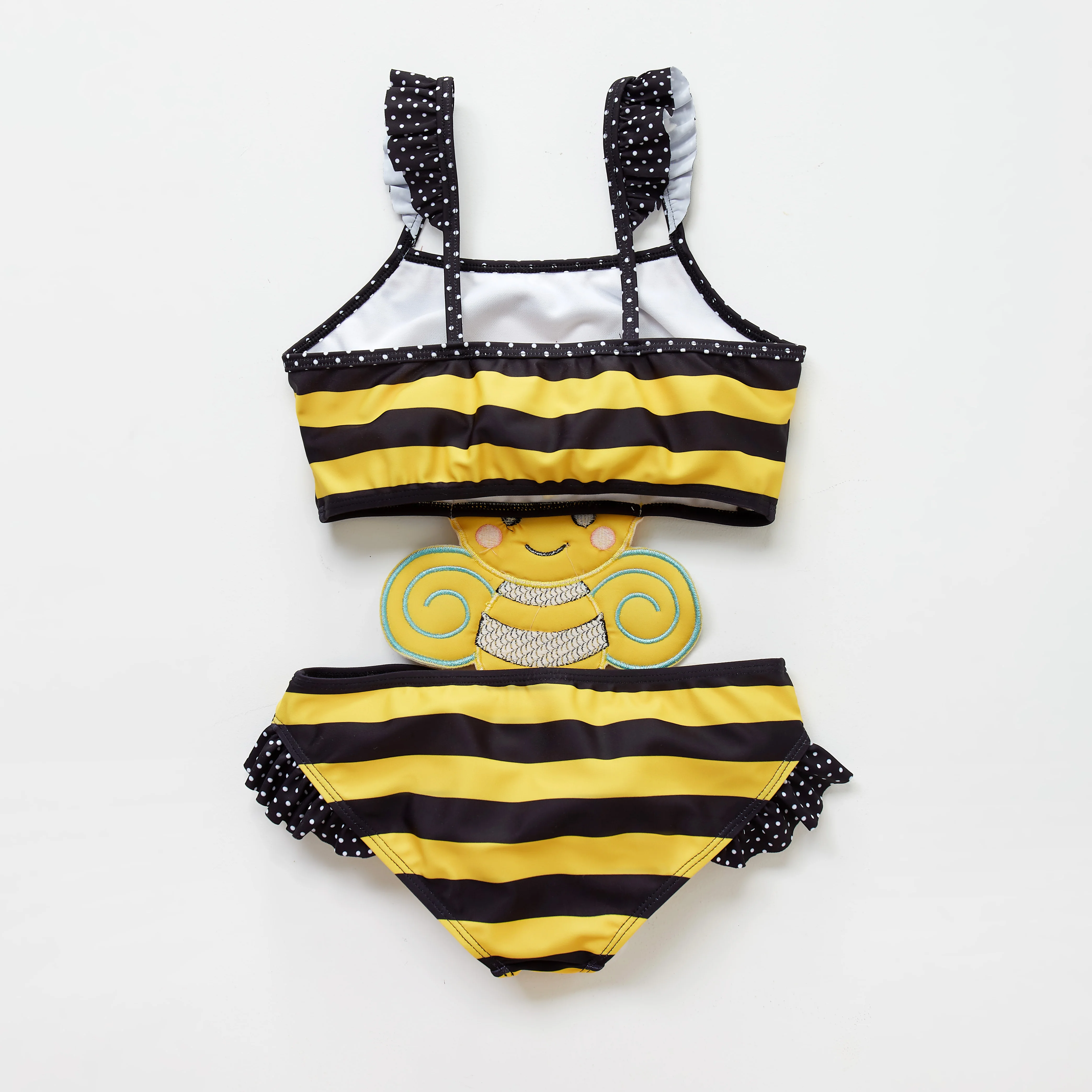 Kavkas Swimming For Baby Girls Summer Cartoon Bee Embroidery One Piece Swimsuit Bathing Cap Suit костюм для девочки